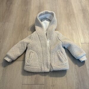 Cat & Jack Kids Girls Jacket Size 4T Tan Cream Fleece Fuzzy Lined Full Zip Hood